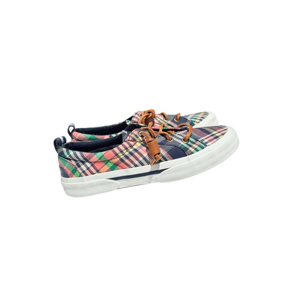 Sperry Crest Vibe Womens Size 5 Madras Plaid Canvas Slip On Sneaker Pre-Owned